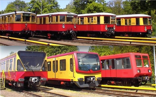 Due foto di Thomas Wendt © http://www.bahnbilder.de mostrano una collezione di S-Bahn. In alto le ex 165, 167, Br 276, Br 277. In basso Br 480, Br 481, Br 485 (ex Br 270) 