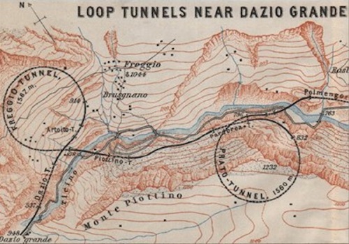 Dazio Grande, con i due viadotti elicoidali di Freggio e Prato